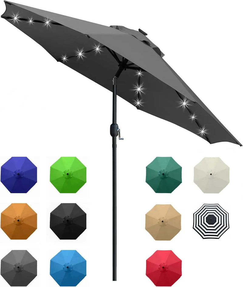 Sunnyglade 9' Solar LED Lighted Umbrella with 8 Ribs Adjustment and Crank Lift System for Patio (Grey) by GreenHaven Gardens