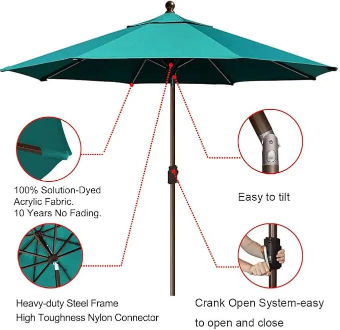 EliteShade USA 10-Year-Non-Fading 9Ft Market Umbrella Patio Umbrella Outdoor Table Umbrella with Ventilation, Teal by GreenHaven Gardens