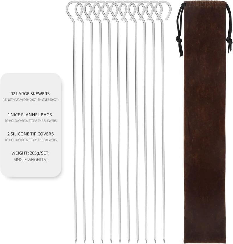 12" 12 Pack - Metal Skewers Reusable Kabob Skewers BBQ Barbecue Skewers for Grilling, Stainless Steel by GreenHaven Gardens