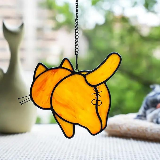 Orange Cat Decor Stained Glass Suncatcher for Window,Funny Cat Gifts for Cat Lovers Stained Glass Window Hanging,Cat Themed Gifts Cat Lovers Gifts for Women Girls Friends Mom by GreenHaven Gardens
