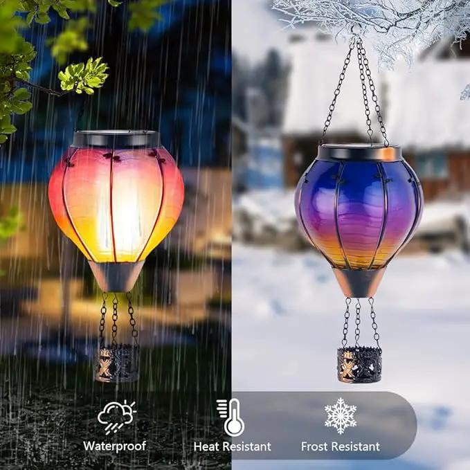 Starsoul Glass Solar Hot Air Balloon Flickering Flame Hanging Garden Light Purple Hot Air Balloon Solar Lantern with Large Basket Waterproof Hot Air Balloon Solar Lamp Decor by GreenHaven Gardens