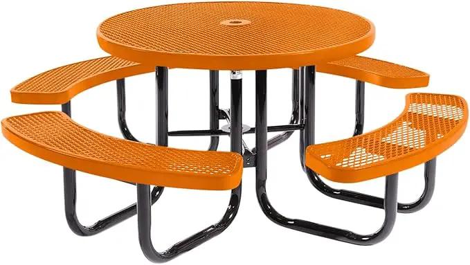 Coated Outdoor Furniture Heavy-Duty Portable Outdoor Picnic Table with Umbrella Hole, Expanded Metal Commercial-Grade Patio Dining Furniture Made in America (46" Round Top, Orange) by GreenHaven Gardens