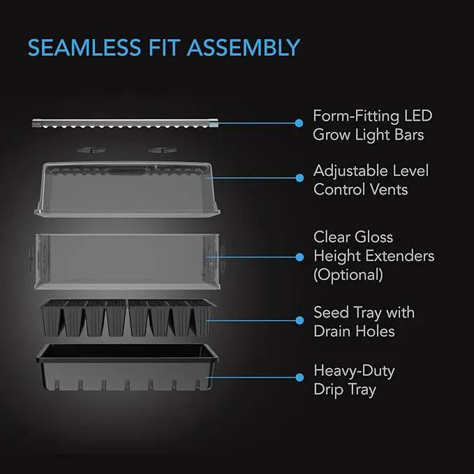 AC Infinity Heavy Duty 3mm Thick Humidity Dome Germination Kit with LED Grow Light Bars, Drip Tray, Seedling Tray, Vented Height Extension Panels for Seed Starting, Cloning, Indoor Gardening by GreenHaven Gardens