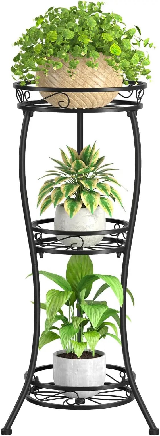 KMOTASUO 3 Tier Tall Metal Plant Stand, 33 Inch Plant Stands Indoor Outdoor, Rustproof Iron Flower Pot Holder Display Rack for Corner Patio Garden Balcony Living Room(Black) by GreenHaven Gardens