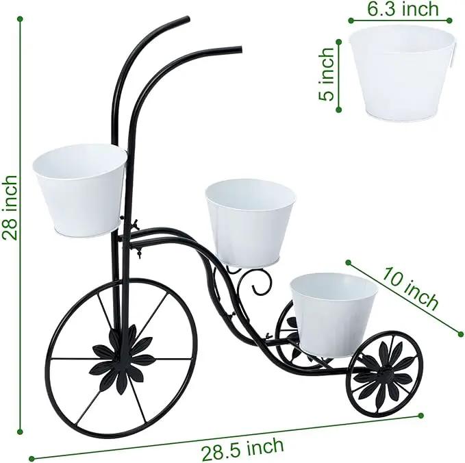 BAYN Bicycle Planter Stand, Metal Flower Pot Cart Holder Tricycle Planter with 3 Plant Bucket Outdoor Decorative for Patio, Deck, Garden or Lawn by GreenHaven Gardens