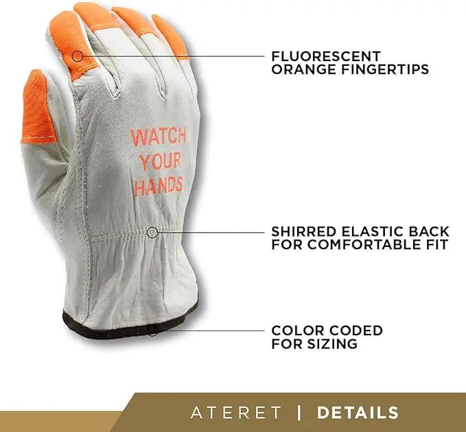 ATERET 12 Pairs Hi Vis Heavy Duty Durable Cowhigh Leather Work Gloves by GreenHaven Gardens