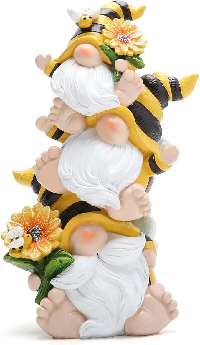 Hodao Summer Bee Gnome Decorations Indoor Home Table Decor Cute Stacked Bee Gnome Figurines Gifts -Swedish Dwarf Elf Figurines Summer Garden Honey Bees Gnomes Decorations (Bee1) by GreenHaven Gardens