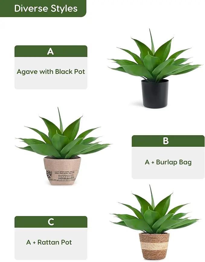 Velener Fake Agave with Burlap Bag, Artificial Plant Outdoor Agave - Fake Plants for Indoor and Outdoor Decor(16 Inch) by GreenHaven Gardens