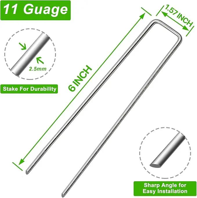 25pcs 6 Inch Garden Landscape Staples 11 Gauge Galvanized Lawn Stakes, Heavy Duty Sod Pins for Fences, Lawns, Weed Barriers, and Landscape Fabrics, Netting, Irrigation Hose, Floor Mats by GreenHaven Gardens