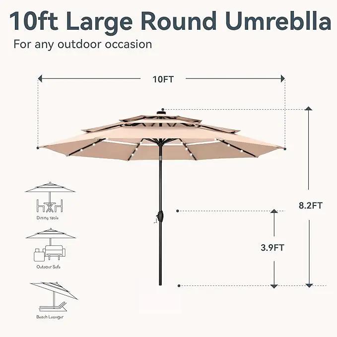 GREEN PARTY 10ft Outdoor Patio Umbrella, Auto-Tilt Market Table Umbrellas with Crank, 8 Sturdy Ribs & 1.5" Pole UV Protection for Garden Deck Backyard Pool by GreenHaven Gardens