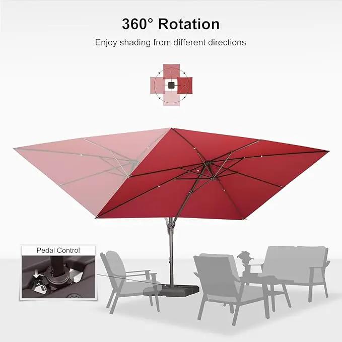 PURPLE LEAF 9' X 11.5' Rectangle Cantilever Umbrella Patio Umbrella Outdoor Aluminum Offset Hanging Umbrella with 360-degree Rotation for Pool Garden Backyard Deck, Terra by GreenHaven Gardens