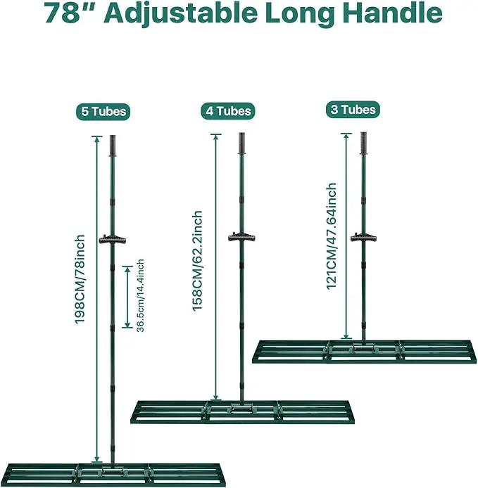 Lawn Leveling Rake 48x10'', Yard Leveling Rake with 78'' Back-Saving Adjustable Handle, Stainless Steel Lawn Leveler Tool for Garden, Backyard, Farm, Golf Course by GreenHaven Gardens