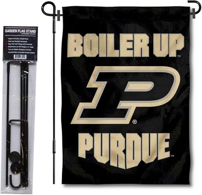 College Flags & Banners Co. Purdue Boilermakers Boiler Up Garden Flag with Pole Stand Holder by GreenHaven Gardens