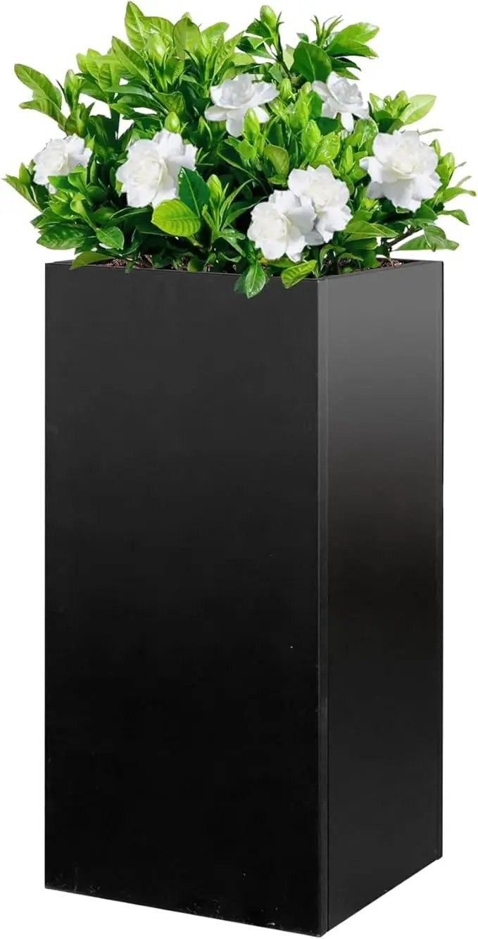 Galvanized Steel Metallic Heavy Planter for Outdoor Plants Metal Planters Box 14"x14"x30" Spliced Flower Planter with Partitions for Outside,Indoor,Garden (Black, 14 * 14 * 30) by GreenHaven Gardens