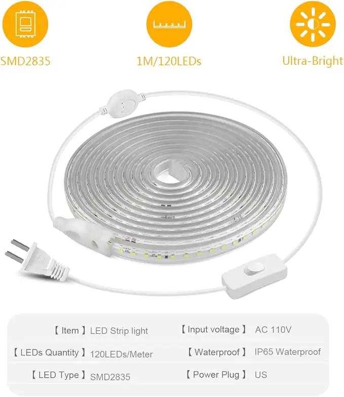9.84FT LED Strip Lights Outdoor Waterproof, 6500K Super Bright LED Tape Lights,110 V White Rope Lights,360 LEDs Strip Lighting for Bedroom, Backyards, Garden by GreenHaven Gardens