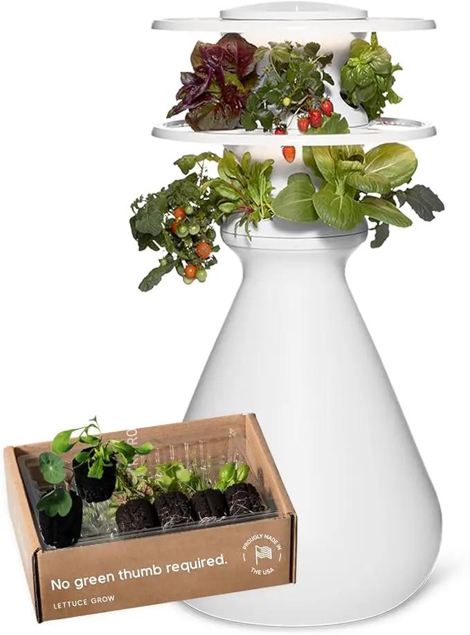 Farmstand Starter Kit with Glow Rings and 12 Seedling Credits | Tiny Hydroponic Growing System Kit | Vertical Garden Planter Tower | 3ft 8in Tall by GreenHaven Gardens