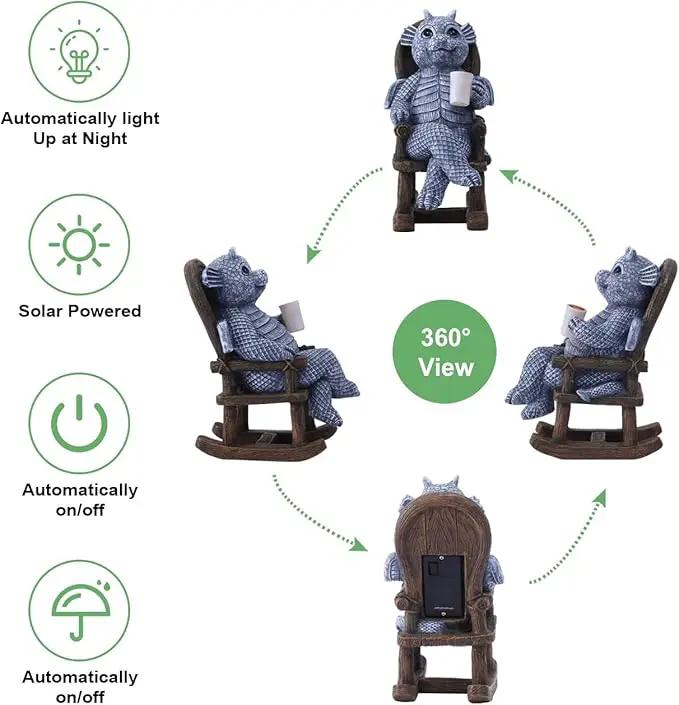 Solar Dragon Statues Garden Decor: Home Desk Decorations Desktop Accessories Outdoor Indoor Figurines Yard Art - Gifts for Mom Women by GreenHaven Gardens