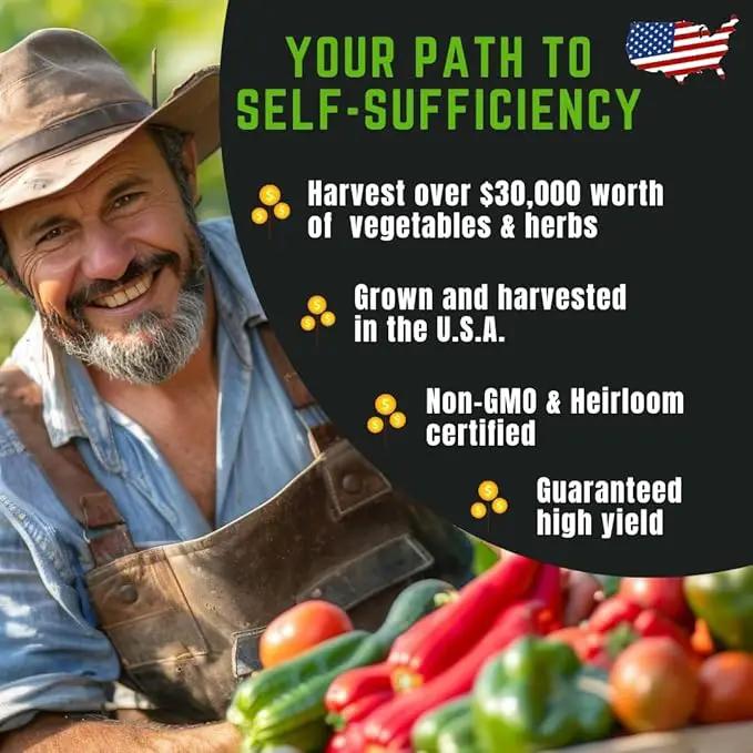 50 Vegetable & Herb Seeds Variety Pack - 25,000 Seeds - Long-Term Storage - Non-GMO Heirloom Open-Pollinated Gardening Seeds for Planting Vegetables & Herbs - Waterproof Packaging by GreenHaven Gardens