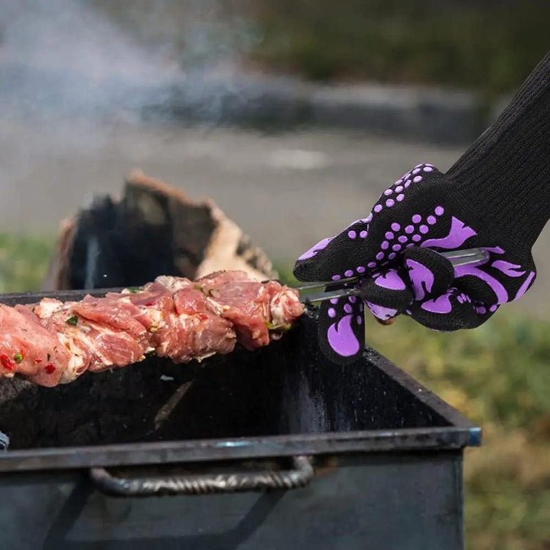 Comsmart BBQ Gloves, 1472 Degree F Heat Resistant Grilling Gloves Silicone Non-Slip Oven Gloves Long Kitchen Gloves for Barbecue, Cooking, Baking(Purple) by GreenHaven Gardens