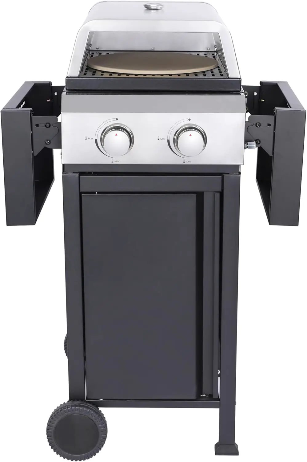 2-Burner Propane Gas BBQ Grill with Pizza Box, 24,600 BTU Output, Wire Enamel Grids, Foldable Side Table and Hanging Basket, Stainless Steel Patio Grill by GreenHaven Gardens
