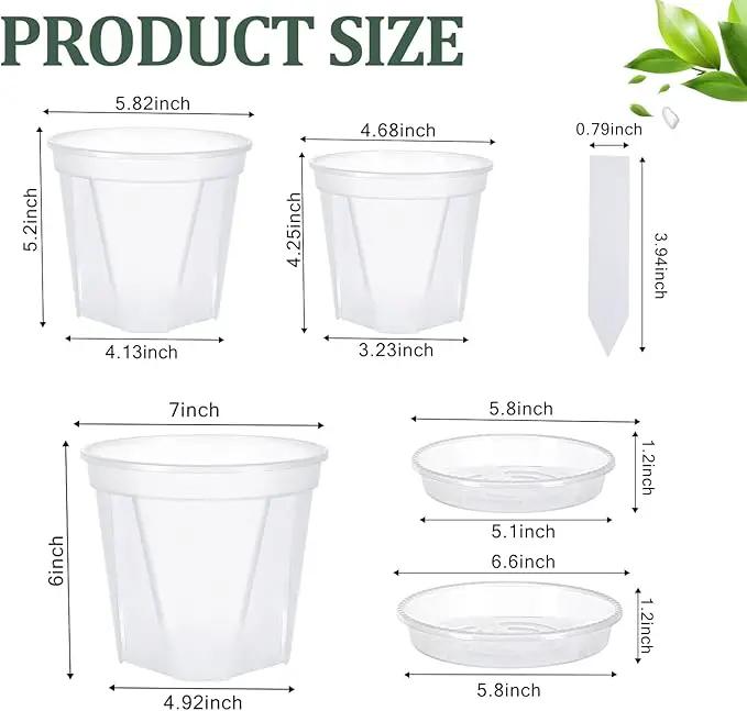 30Pcs Clear Nursery Pots with Drainage and Tray 5/6/7 Inch Plastic Clear Pots for Plants, Orchid Pot Outdoor Indoor Transplant Seedling Planter Pots with 100 Plant Labels,15-Set