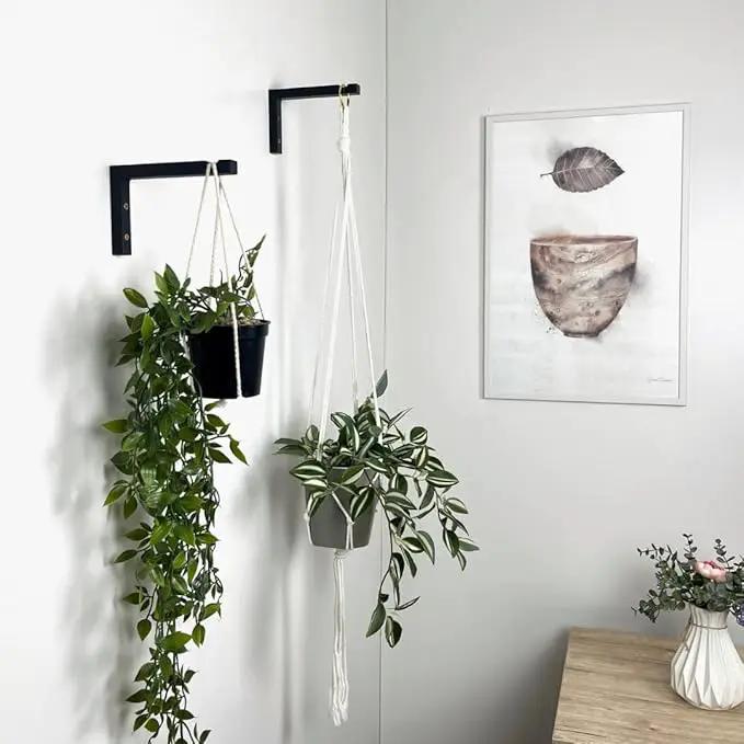 2-Piece Set of Plant Hooks for Wall 6 Inch - L-Shaped Mounted Wooden Plant Hook - Indoor and Outdoor Bracket Plant Hanger for Planters, Lanterns, Bird Feeders and Plant Basket (Black) by GreenHaven Gardens