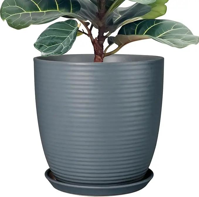 12 Inch Pots for Plants Ceramic Planter Pot Large Flower Pot with Drainage Hole and Saucer for Home Patio Garden Office Indoor Outdoor Gray by GreenHaven Gardens