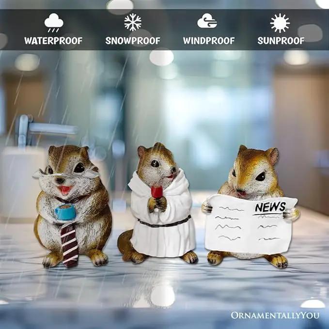 Spring & Summer-Themed Garden Statues – Adorable Outdoor Decor for Lawn, Patio & Porch (Whimsical Chipmunk Trio Set of Three Figurines, 5" Cute Desk Decor and Garden Statues) by GreenHaven Gardens