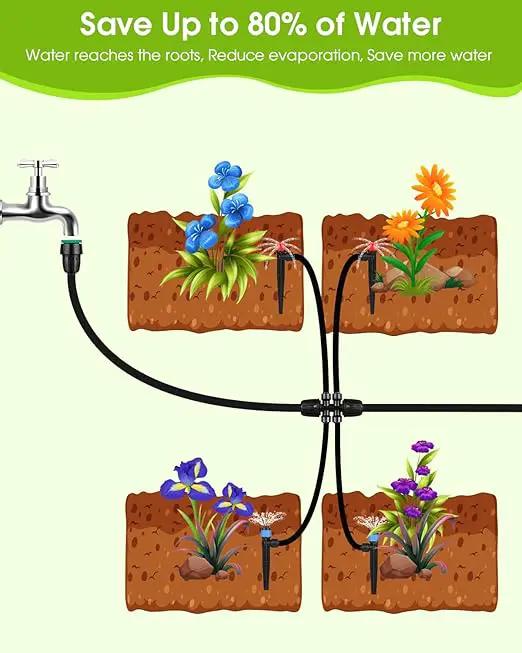 Drip Irrigation System Kit - Garden Watering System with 16FT 1/2'' & 79FT 1/4" Irrigation Tubing Parts - Automatic Irrigation Sprinkler Equipment for Raised Beds, Plants, Garden, Lawn, Greenhouse by GreenHaven Gardens