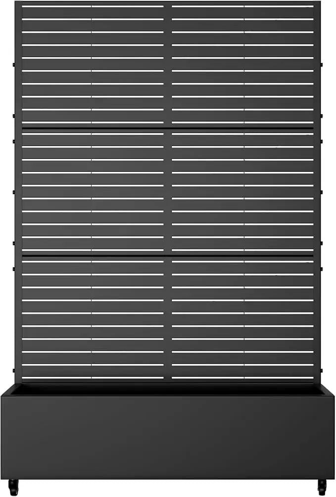 Casaphoria Metal Raised Garden Bed with Trellis and Wheels, 72"x47"x16" Planter Box for Climbing Plants, Vegetables & Vines, Features Drainage Holes and Privacy Screen (Black-Louvered) by GreenHaven Gardens