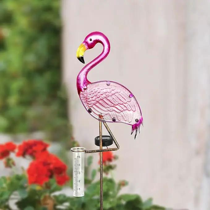 LEWIS&WAYNE 43’’ Solar Flamingo Rain Gauge Outdoor Decorative Metal Stake LED Lights with Glass Tube Solar Pathway Lights for Garden, Yard, Patio, Lawn Decor by GreenHaven Gardens