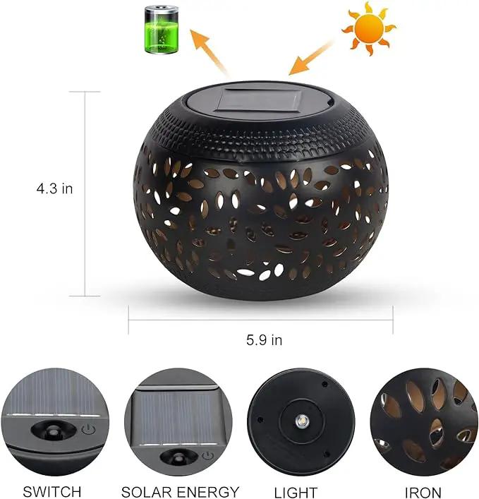 Solar Table Light Outdoor Waterproof- Solar Powered LED Lamp Hollowed-Out Black Metal Desktop Decorative Lantern for Indoor Desk Bedroom Patio Garden Pathway Yard by GreenHaven Gardens
