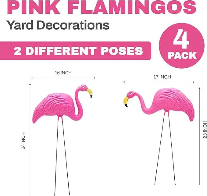 4E's Novelty 4 Pink Flamingos Yard Decorations - Large 23" Flamingos Yard Ornaments - Pink Flamingos for Yard Sculptures & Statues - Lawn Flamingos Outdoor Garden Decor, Weather Resistant by GreenHaven Gardens