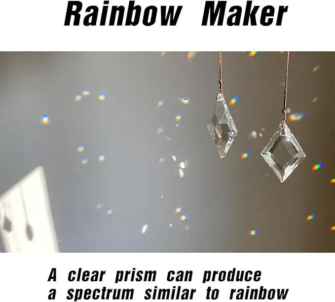 2PCS Clear Rhombus Crystal Sun Catcher Prisms, STINO Hanging Suncatchers with Glass Prism, Rainbow Maker for Windows, Balcony, Kitchen, Garden Decoration (1, Rhombus Clear 2Pcs) by GreenHaven Gardens