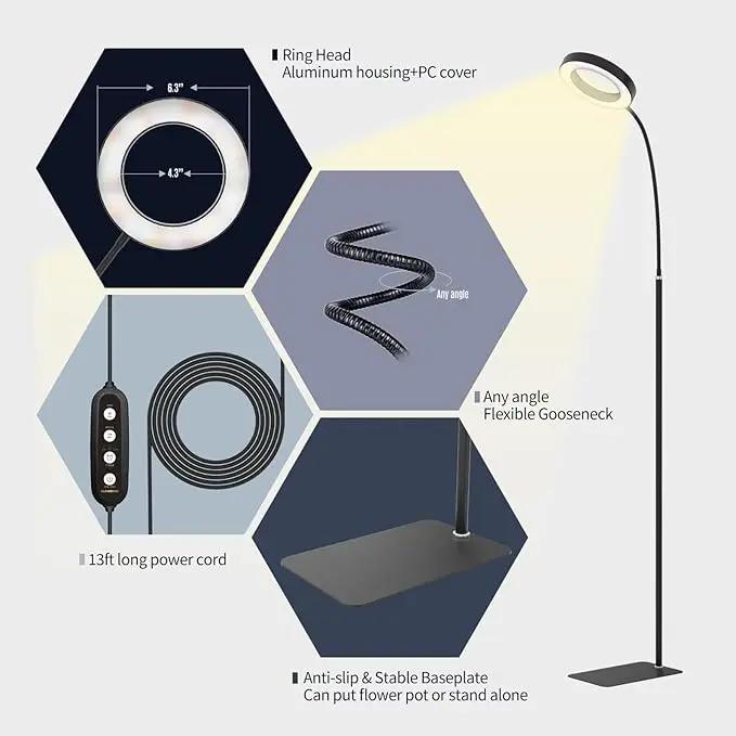 GLOWRIUM Indoor Grow Light, 20 Watt Full Spectrum LED Plant Growth Light with Stand, Adjustable Height with Timer 3/9/12 hrs, Black LED Plant Lamp by GreenHaven Gardens