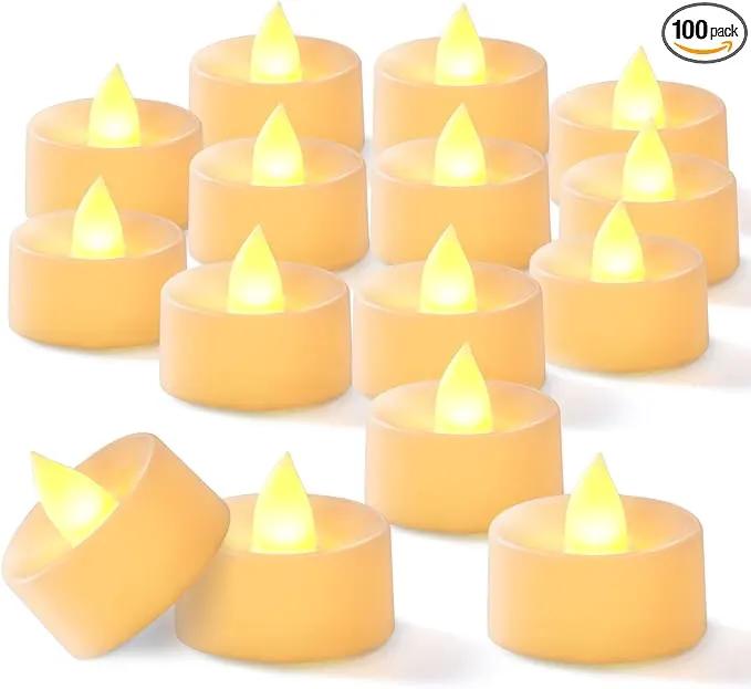 BEICHI Flameless LED Tea Lights - 100 Pack Battery Operated Flickering Fake Candles for Wedding, Halloween, Christmas & Diwali - Warm Yellow by GreenHaven Gardens