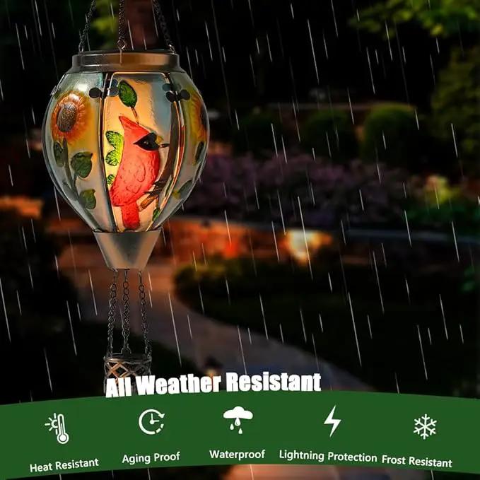 Hot Air Balloon Solar Lantern - Cardinal Bird Glass Lantern with Simulated Flickering Flame, Outdoor Hanging Yard Light Waterproof IP65 & Weather Resistant for Garden Patio Lawn Porch Decor Gfit by GreenHaven Gardens