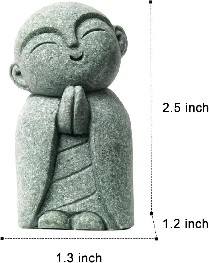 OwMell Japanese Jizo Monk Statue Praying, Buddha Jizo Statue Figurine Memorial Statue Aquarium Decoration for Garden Outdoor Ornament 2.6" - Tilting Head by GreenHaven Gardens