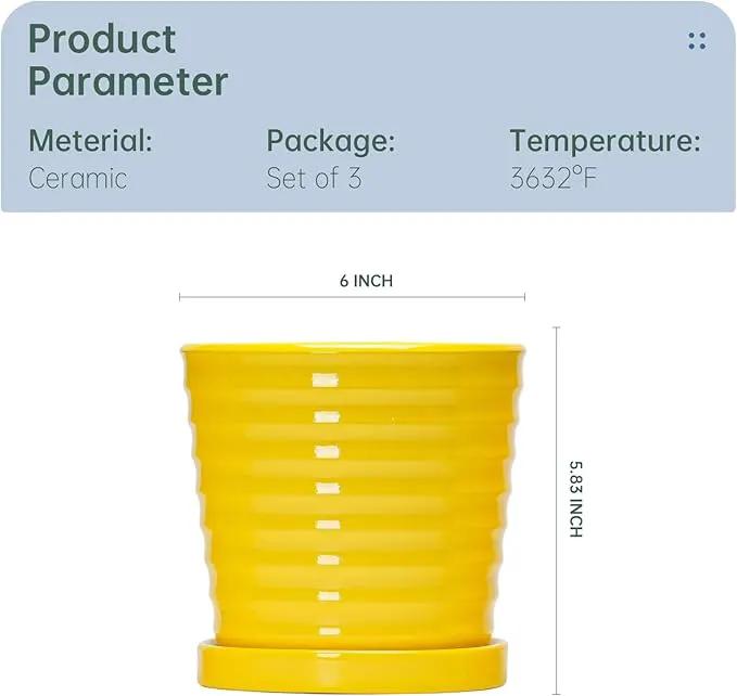 Ton Sin Plant Pots, 6 Inch Flower Pots for Plants,Ceramic Planter with Drainage Holes,Indoor Planter Pots with Saucer,Outdoor Garden Pots (Yellow, 4 Pack) by GreenHaven Gardens