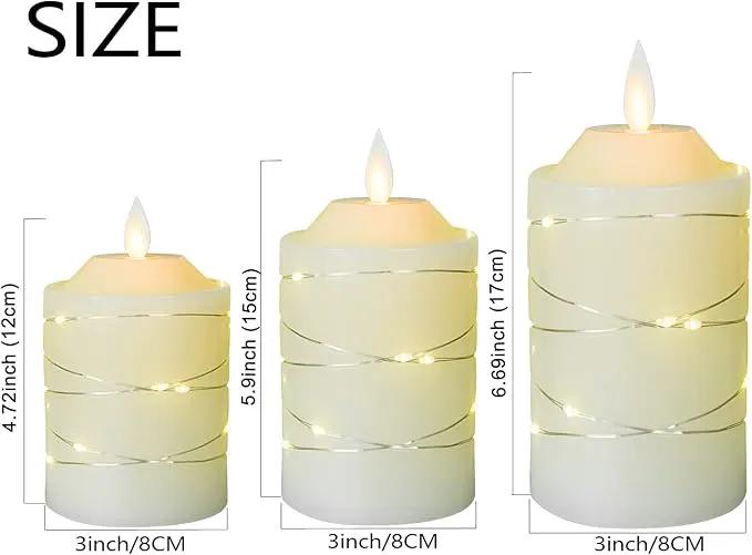 Battery Operated Flameless LED Candles: with Embedded String Lights, 3 Pack Flickering Electric Candle with 10-Key Remote Control for Seasonal Festival Celebration Real Wax(Batteries not Included) by GreenHaven Gardens