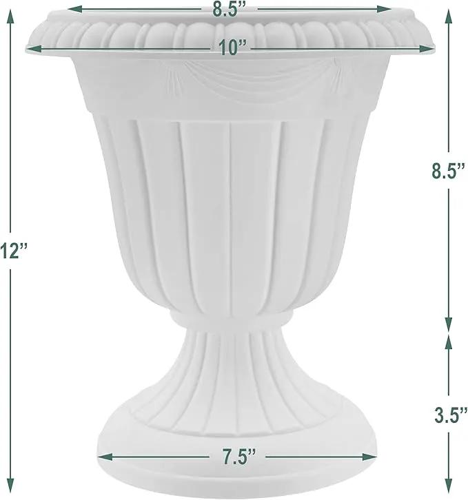 PL20WW Indoor/Outdoor Classic Traditional Plastic Urn Planter, Whitewash, 10" x 12", White Wash by GreenHaven Gardens