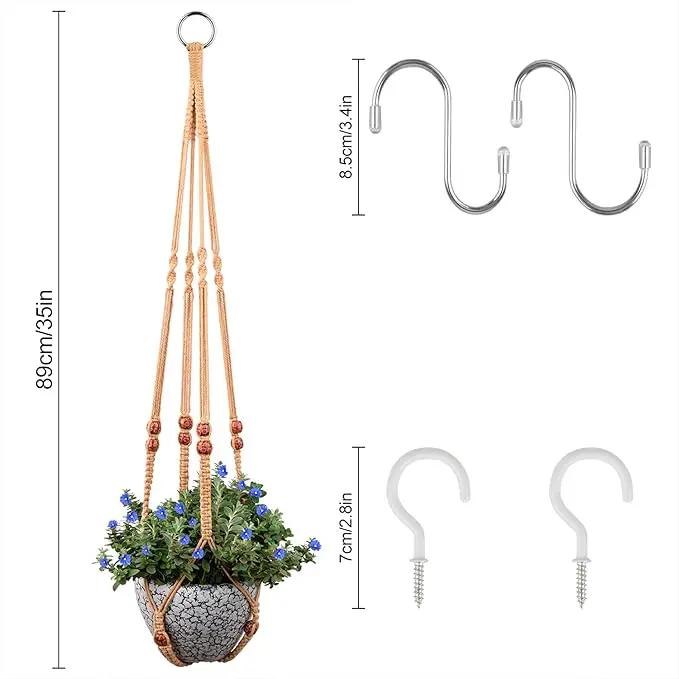 RIFNY Macrame Plant Hanger for 5 to 10 Inch Plant Pots, 35 Inch Woven Rope Hanger Kits with Hooks and Wood Beads, Hanging Planter Basket for Indoor Boho Home Decor (Brown, 3 Pack) by GreenHaven Gardens