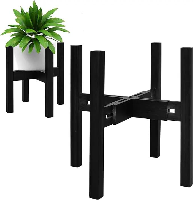 Adjustable Plant Stand Indoor,Bamboo Mid Century Modern Plants Stands, Stable Plant Holder,Fit 8 9 10 11 12 inch Pots (Pot & Plant Not Included)(Black) by GreenHaven Gardens