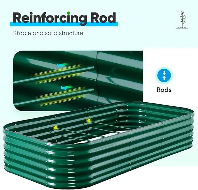 Quictent Galvanized Raised Garden Bed Kit, 8x4x1.5 ft Oval Metal Planter Box Tall for Vegetables Outdoor Backyard, Rubber Strip Edging Included (Dark Green) by GreenHaven Gardens