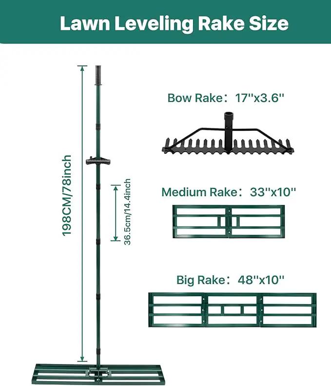 Lawn Leveling Rake 33x10'', Yard Leveling Rake with 78'' Back-Saving Adjustable Handle, Stainless Steel Lawn Leveler Tool with 17'' Tines Head for Garden, Backyard, Farm, Golf Course by GreenHaven Gardens