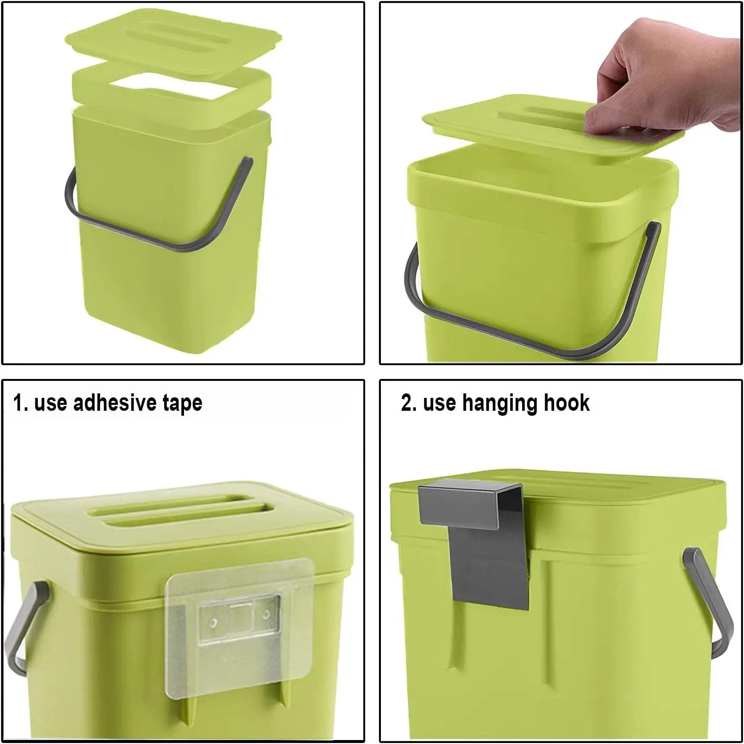 LALASTAR Small Plastic Trash Can, Hanging Small Trash Can with Lid Under Sink for Kitchen, Food Waste Bin for Countertop, Mountable Garbage Can for Bathroom, RV, 5L/1.3 Gal, Green by GreenHaven Gardens