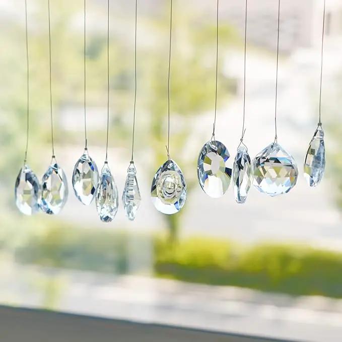 kanpura Pack of 10 Clear Crystal Suncatcher Chandelier Lamp Lighting Drops Pendants,Hanging Glass Ball Prisms Window Home Decor by GreenHaven Gardens