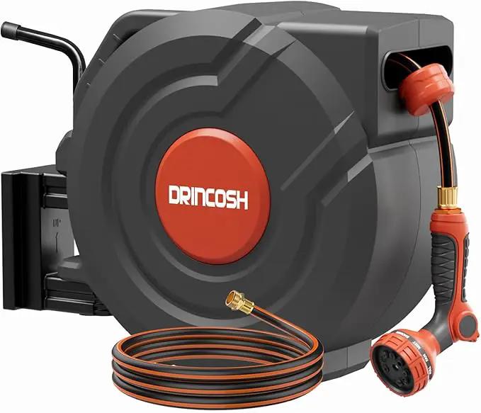 Upgraded Retractable Garden Hose Reel 1/2" x 155 ft Pro 180° Swivel Metal Bracket Automatic Retract Heavy Duty Hose Reels Wall Mount Any Length Lock 9 Pattern Nozzle Garden Watering by GreenHaven Gardens