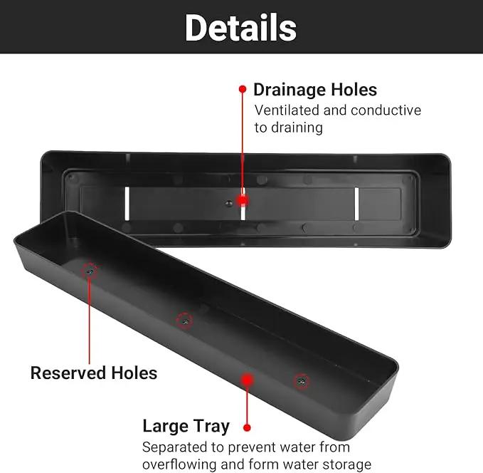 GREANER Rectangle Window Boxes, 6PCS 16x3.8 Inch Black Herb Planters with RemovableTray and Drainage Hole, Succulent Flowers Plastic Pot for Balcony, Office, Windowsill, Garden, Outdoor Decoration Use by GreenHaven Gardens
