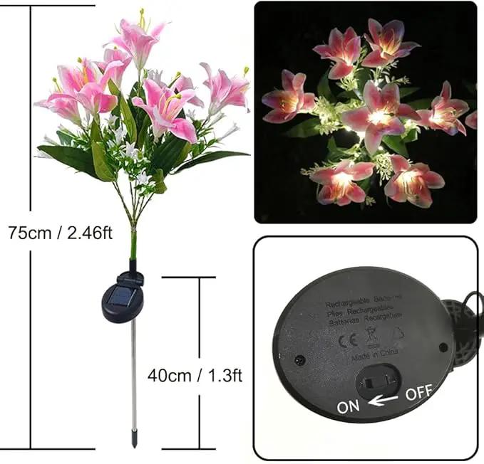 GUOCHENG Lily Flower Solar Lights Outdoor Garden, 2 Pack LED Solar Flower Lights with Lifelike Lily, Waterproof Solar Stake Lily Lights for Courtyard Pathway Flowerbed Lawn Décor(Pink) by GreenHaven Gardens